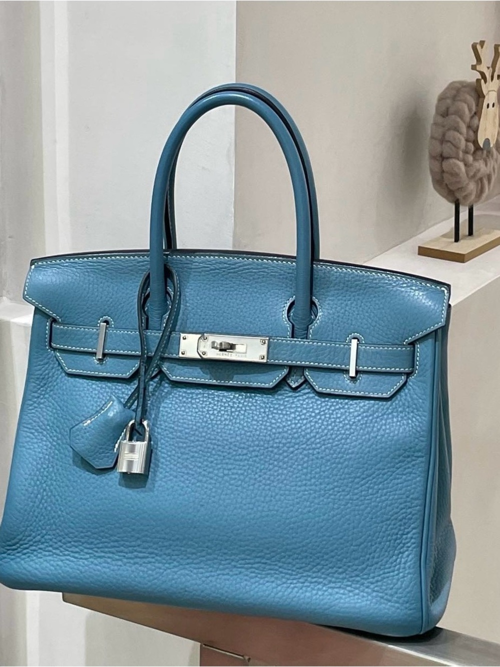 HERMÈS Birkin 30 Jean blue Silver handbag
